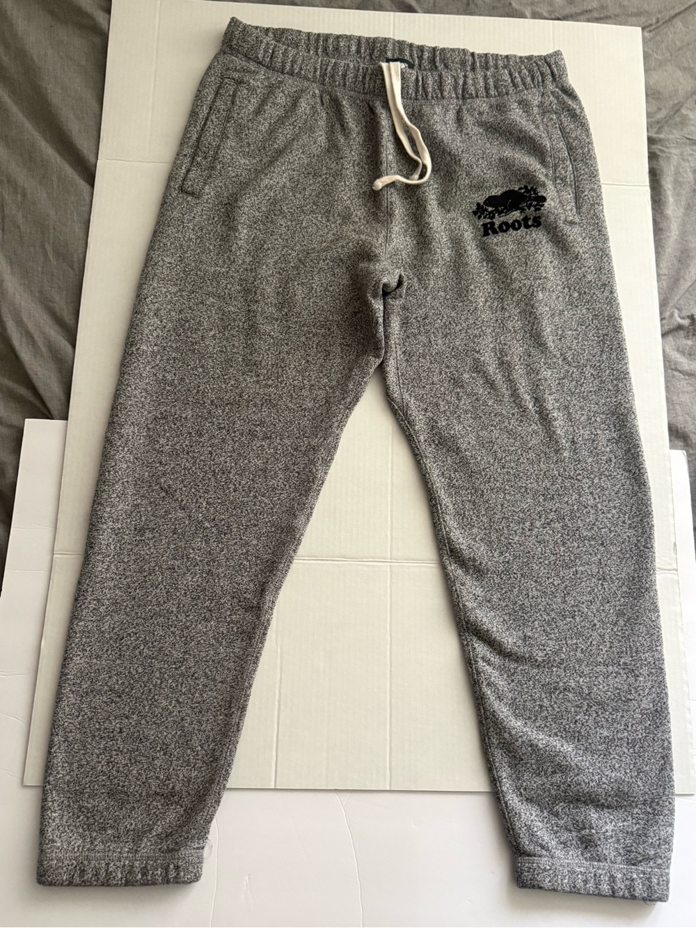 Roots Heather Gray Joggers with Cream Drawstring